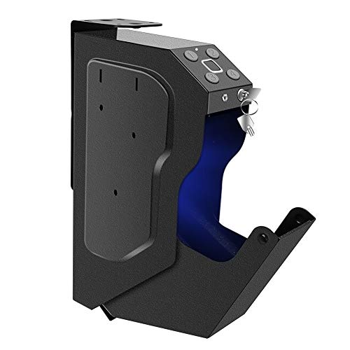 KANSING Gun Safe for Pistols Quick-Access Mounted Firearm Safety Device Pistol Safe with Biometric Fingerprint Lock, Digital Keypad & 2 Emergency Keys Handgun Safe, black