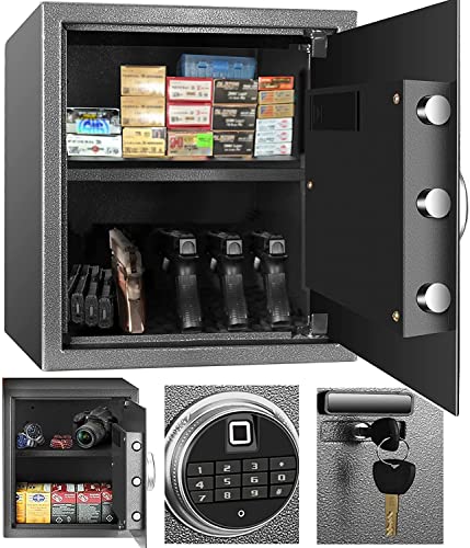 Security Biometric Safe Box, Steel Lock Box hand Gun Safe with Fingerprint Keypad Access - Perfect for Home/Office/Hotel, Secure Pistols, Documents, Jewelry, Valuables (Large-13.75 x 13 x 15 Inches)