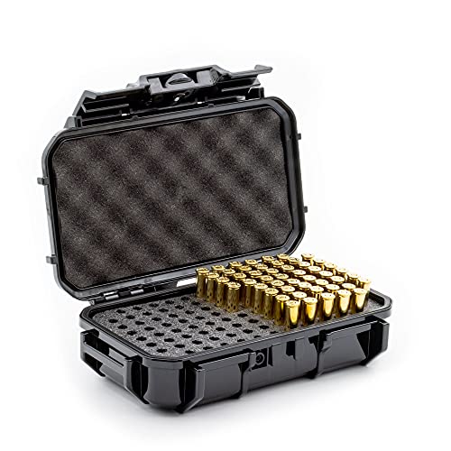 Evergreen 100 Round Bullet Locking Storage Case - Travel Safe/Mil Spec/Waterproof/USA Made - for .22 LR.380 ACP, 9mm.40 S&W.45 ACP, 10mm, 5.7 FN.38 SPL.357 MAG, 5.56 NATO.233 Ammo (Black)
