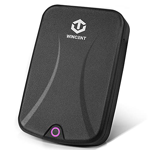 WINCENT Portable Gun Safe Quick Access Biometric Pistol Handgun Firearm Safe Smart Lock Box with Fingerprints & Key for Car Travel Black