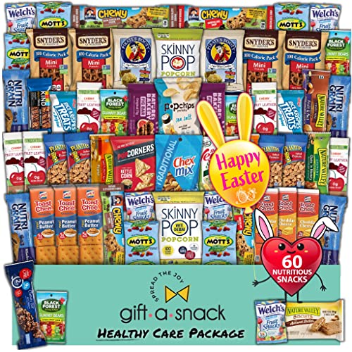 Healthy Snack Box Variety Pack Care Package (60 Count) Easter Candies Gift Basket, College Student Crave Food Box, Nutritious Bars Chips, Birthday Sweet Treats for Women Men Adults Kids Teens, Prime